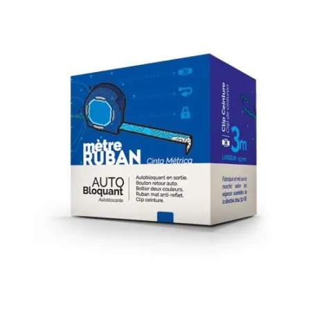 Mètre Ruban Jaune 3m x 16mm en Coque Plastique - Outil Publicitaire Personnalisé Matières : aluminium Couleurs : bleu cadeau aff