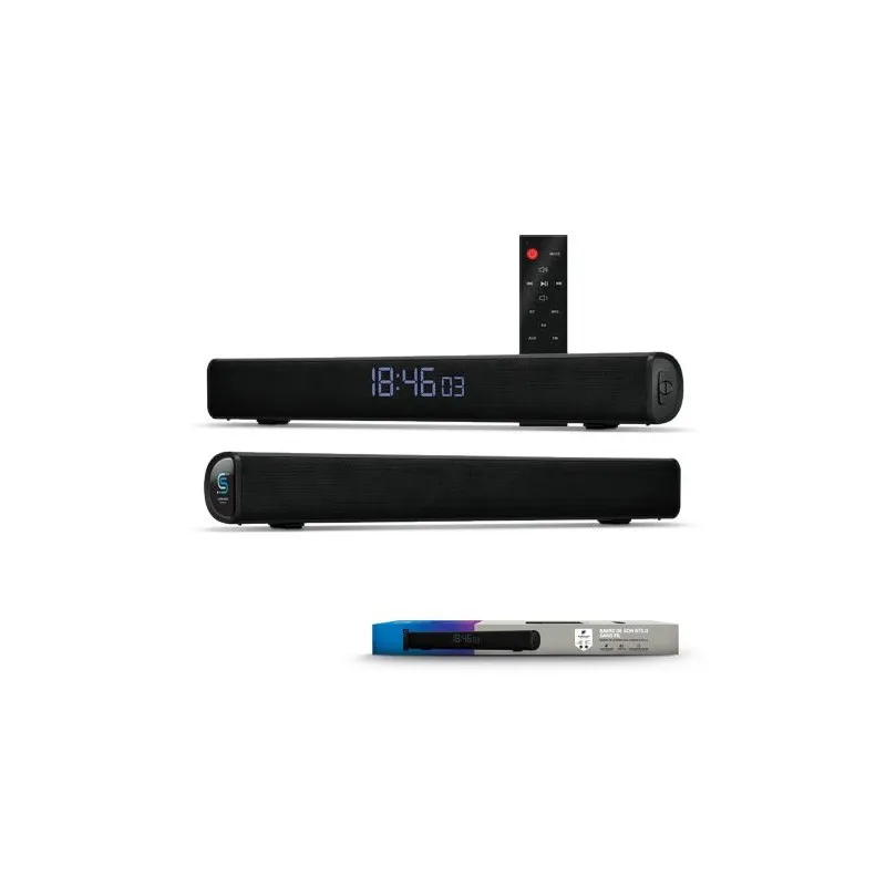 Enceinte Barre de Son Écologique BT5.0 16 W (2x 8 W), Radio FM, Horloge - Son de Qualité Personnalisée Matières : bambou Couleur