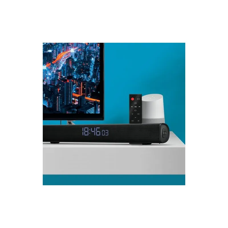 Enceinte Barre de Son Écologique BT5.0 16 W (2x 8 W), Radio FM, Horloge - Son de Qualité Personnalisée Matières : bambou Couleur