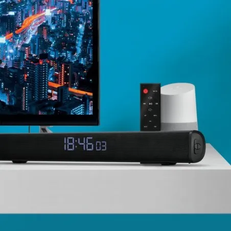 Enceinte Barre de Son Écologique BT5.0 16 W (2x 8 W), Radio FM, Horloge - Son de Qualité Personnalisée Matières : bambou Couleur