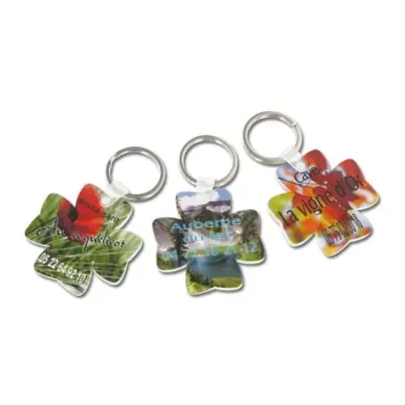 Porte-Clés Personnalisé Écologique en Forme de Jeton Trèfle (anneau 25 mm) - Objets Uniques Matières : coton Taille textile : XL