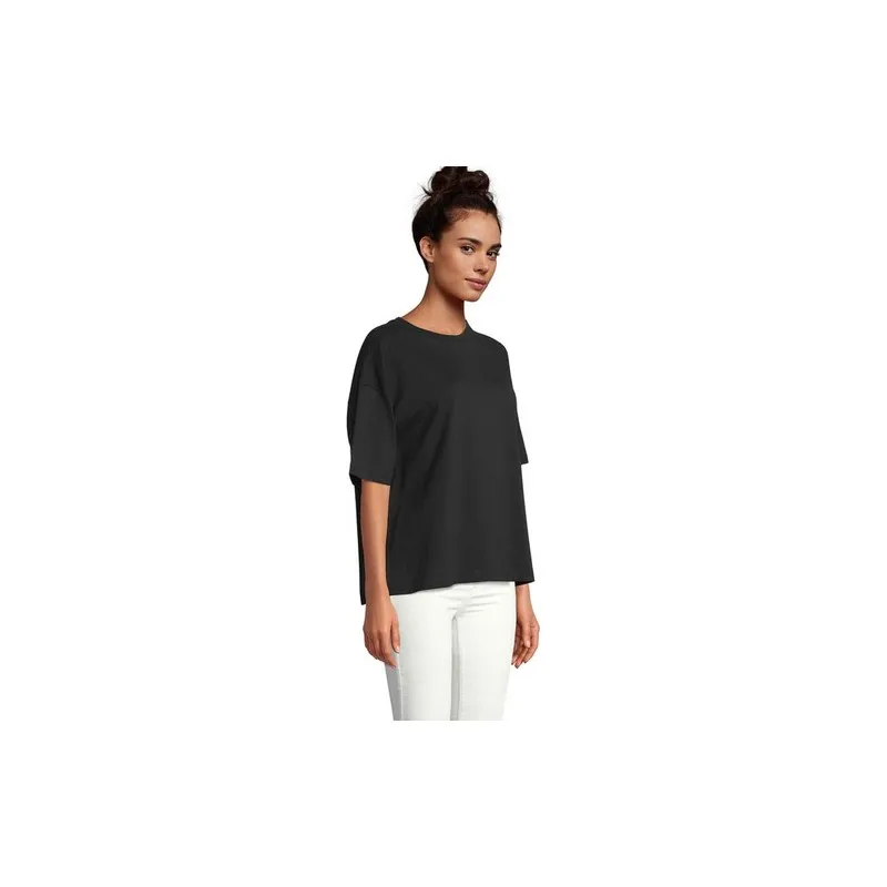 T-Shirt Oversize Personnalisé Femme BOXY WOMEN Taille textile : XXL Couleurs : noir profond marquage laser ultra précis