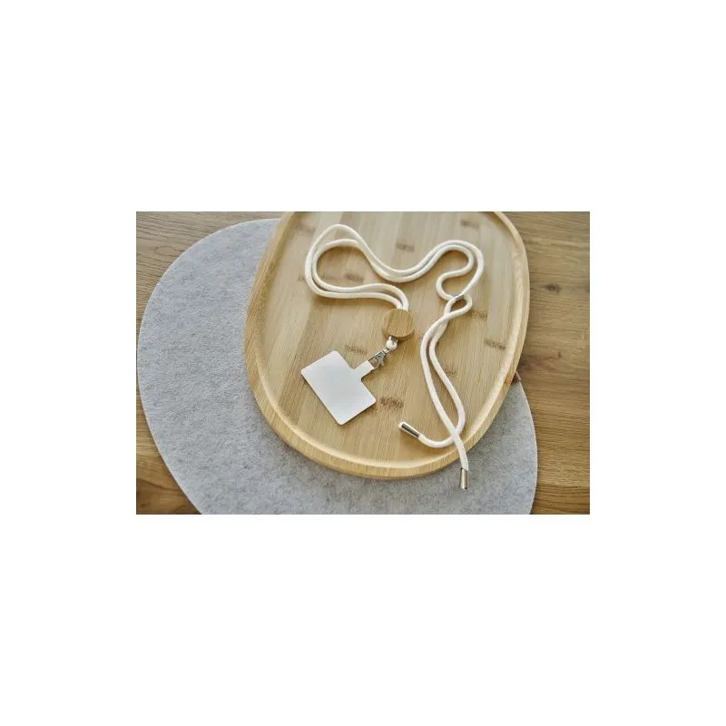 Porte-téléphone lanyard personnalisé en coton - Lucia Matières : aluminium Couleurs : bleu cadeau entreprise pas cher