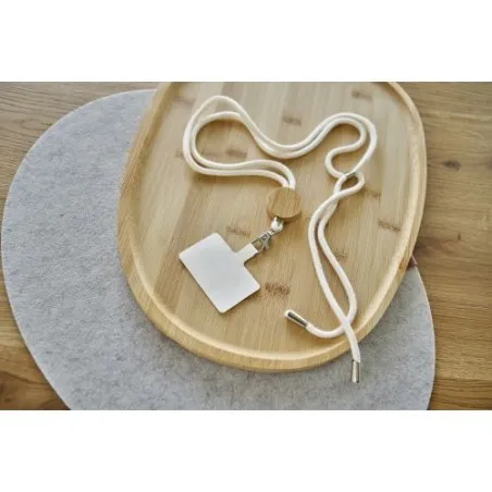 Porte-téléphone lanyard personnalisé en coton - Lucia Matières : aluminium Couleurs : bleu cadeau entreprise pas cher