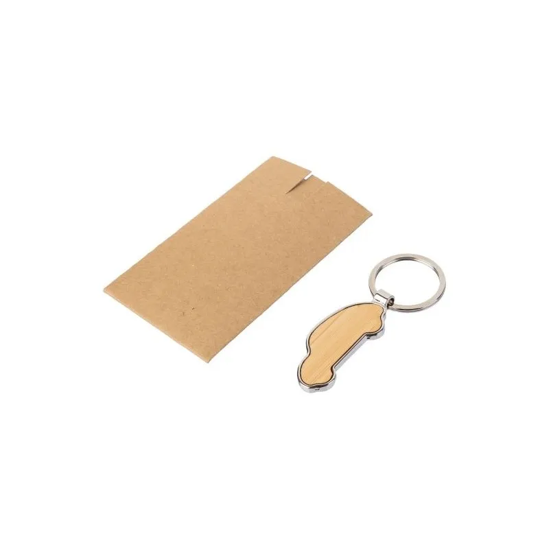 Porte-clés Écologique en Zinc et Bambou - Angelika Matières : aluminium Couleurs : blanc marquage laser ultra précis