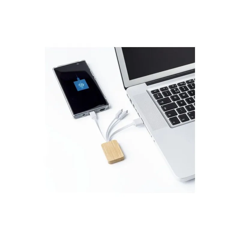 Câble de Charge Écologique en Bambou - Brandan Matières : polyester Taille textile : M Couleurs : noir goodies publicitaire évén