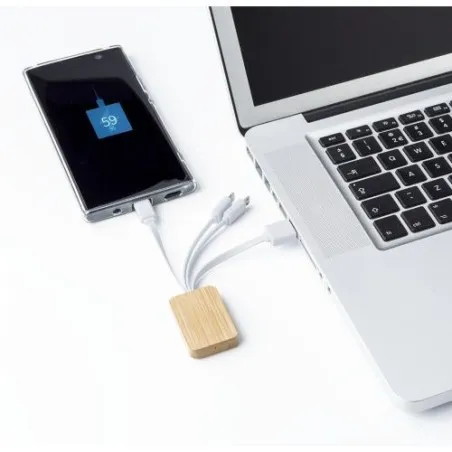 Câble de Charge Écologique en Bambou - Brandan Matières : polyester Taille textile : M Couleurs : noir goodies publicitaire évén