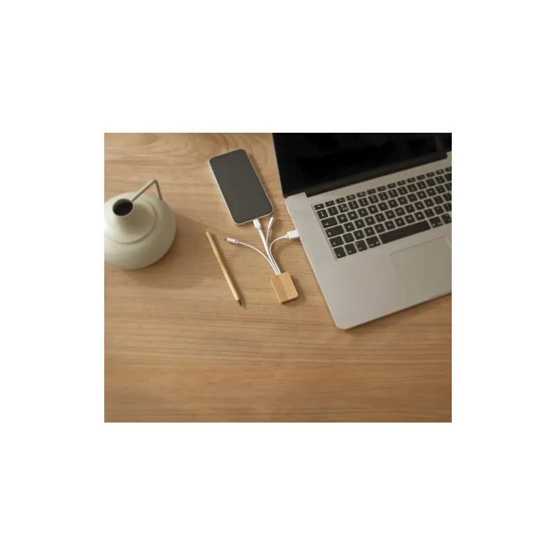 Câble de Charge Écologique en Bambou - Brandan Matières : polyester Taille textile : M Couleurs : noir marquage laser ultra préc