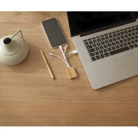 Câble de Charge Écologique en Bambou - Brandan Matières : polyester Taille textile : M Couleurs : noir marquage laser ultra préc