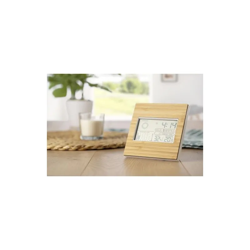 Station Météo Écologique en Bambou - Lia Matières : polyester Taille textile : M Couleurs : blanc personnalisable avec votre log