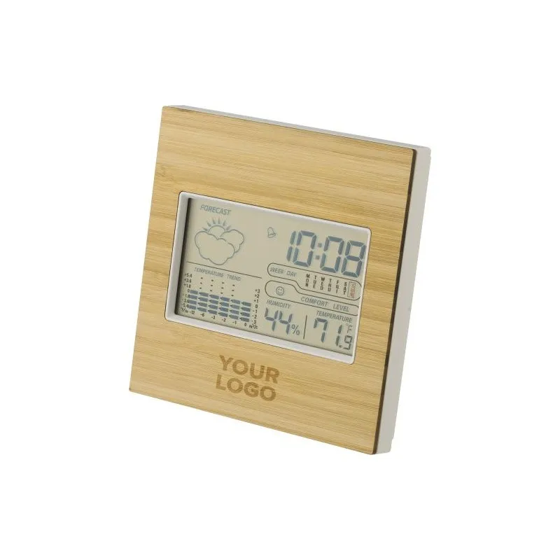 Station Météo Écologique en Bambou - Lia Matières : polyester Taille textile : M Couleurs : blanc marquage laser ultra précis