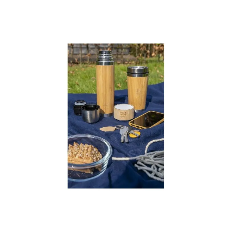 Bouteille isotherme écologique de 420 ml en bambou Yara Matières : polyester Taille textile : L Couleurs : noir cadeau entrepris