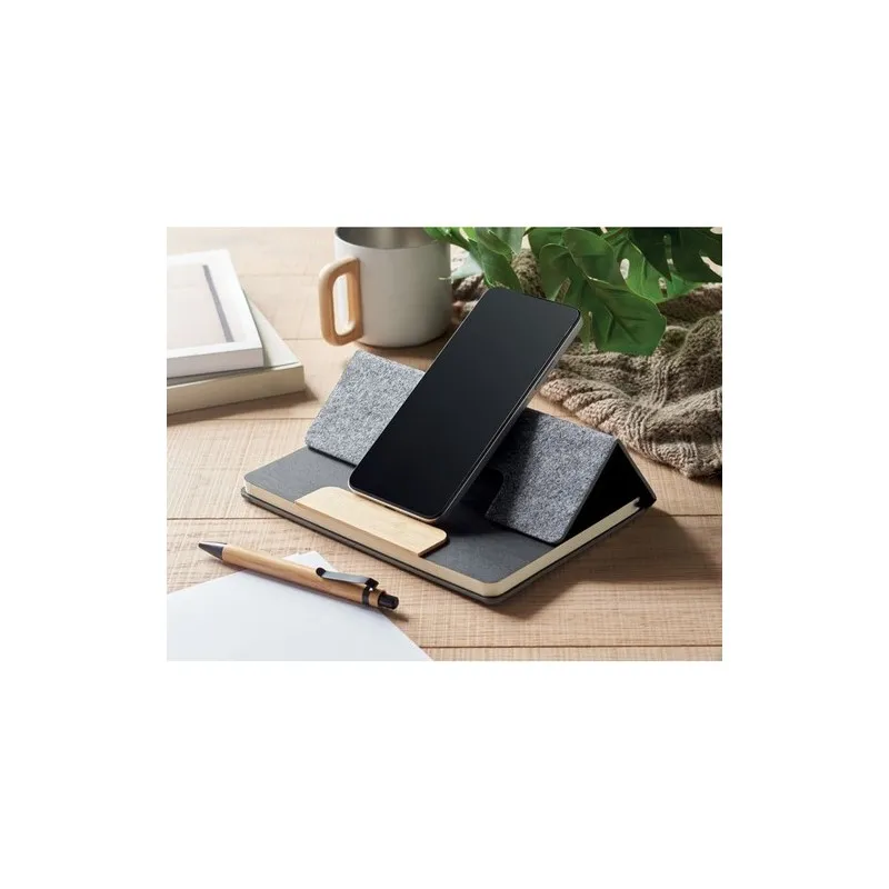 Carnet A5 écologique personnalisé avec stylo - NOTEMIX RPET Matières : coton biologique Taille textile : XS Couleurs : gris sour