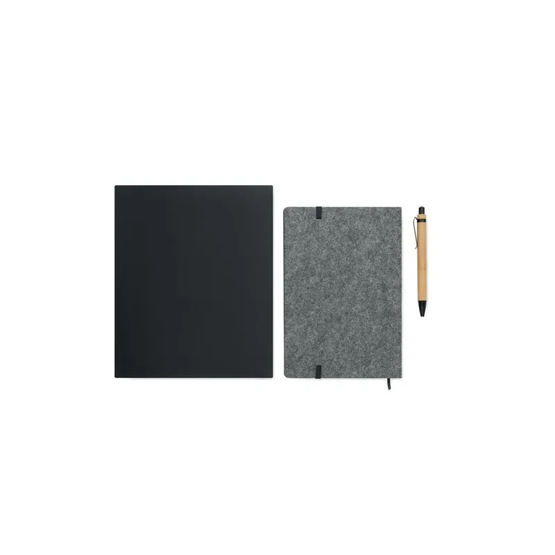 Carnet A5 écologique personnalisé avec stylo - NOTEMIX RPET Matières : coton biologique Taille textile : XS Couleurs : gris sour