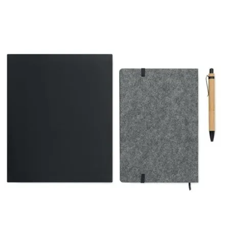 Carnet A5 écologique personnalisé avec stylo - NOTEMIX RPET Matières : coton biologique Taille textile : XS Couleurs : gris sour