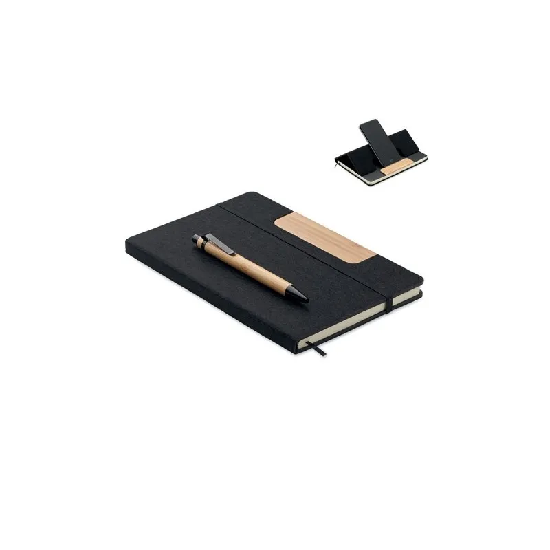 Carnet A5 écologique personnalisé avec stylo - NOTEMIX RPET Matières : coton biologique Taille textile : XXL Couleurs : gris sou