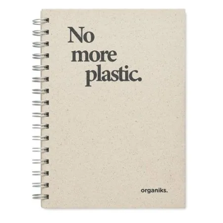 Carnet à spirales A5 écologique personnalisé pas cher GRASS BOOK Matières : coton Taille textile : S Couleurs : gris chiné marqu