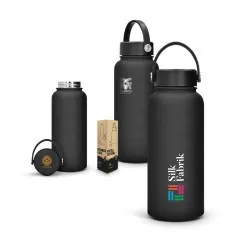 Gourde isotherme personnalisée double-paroi finition soft touch 1 L Matières : liège Couleurs : bleu