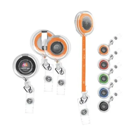 Porte-badge Rétractable Écologique avec Mètre Ruban Souple 1 m - Personnalisé Matières : métal Couleurs : noir impression haute 