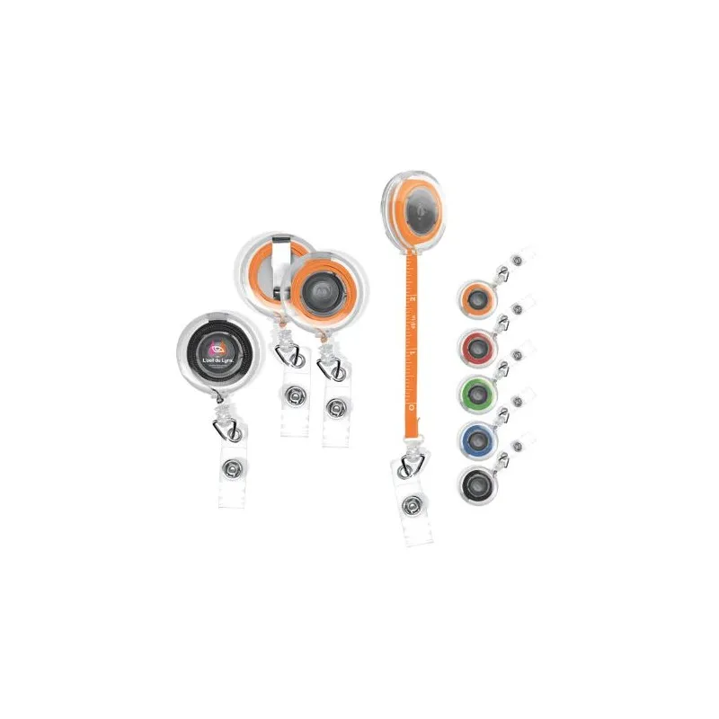 Porte-badge Rétractable Écologique avec Mètre Ruban Souple 1 m - Personnalisé Matières : métal Couleurs : gris cadeau entreprise