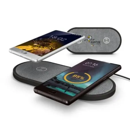 Station de Charge Duo Écologique Sans Fil par Induction - Objets Publicitaires Matières : laiton Couleurs : blanc