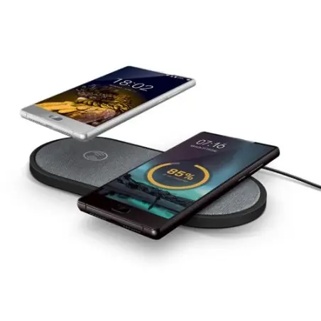 Station de Charge Duo Écologique Sans Fil par Induction - Objets Publicitaires Matières : laiton Couleurs : blanc goodies public