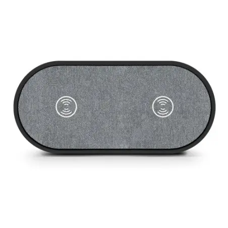 Station de Charge Duo Écologique Sans Fil par Induction - Objets Publicitaires Matières : laiton Couleurs : blanc marquage laser