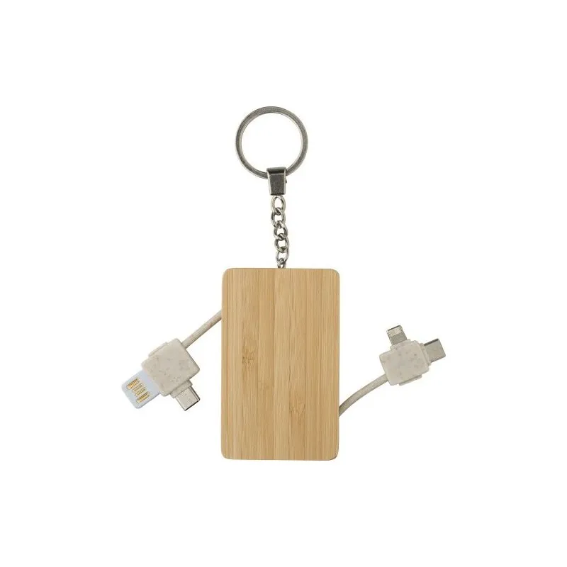 Porte-clés en bambou écologique avec câble de charge personnalisé - Bianca Matières : polyester Couleurs : rouge personnalisable