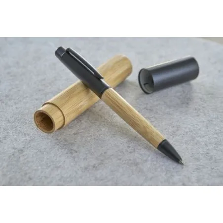 Stylo bille twist écologique en acier inoxydable et bambou - Anke Matières : polypropylène (PP) Couleurs : rouge goodies publici