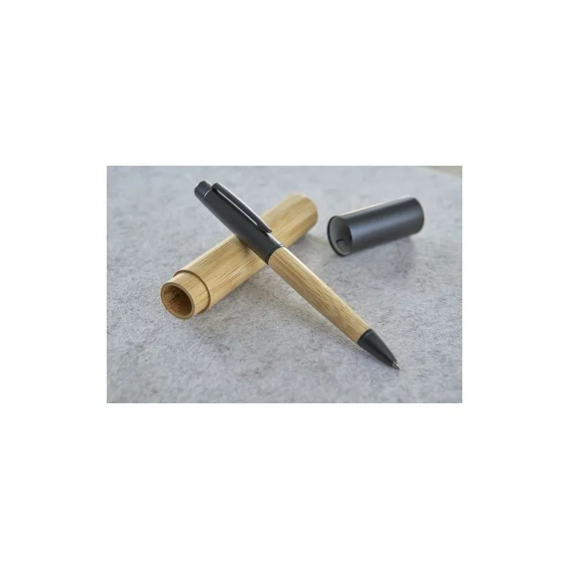 Stylo bille twist écologique en acier inoxydable et bambou - Anke Matières : polypropylène (PP) Couleurs : bleu impression haute