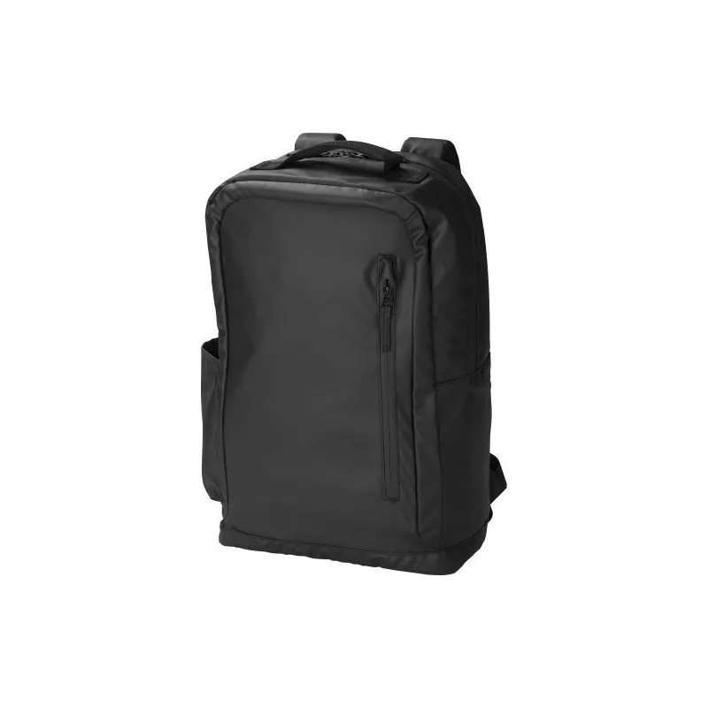 Sac à dos déperlant en polyester personnalisé Brecken Matières : acier inoxydable Couleurs : bleu marine personnalisable avec vo