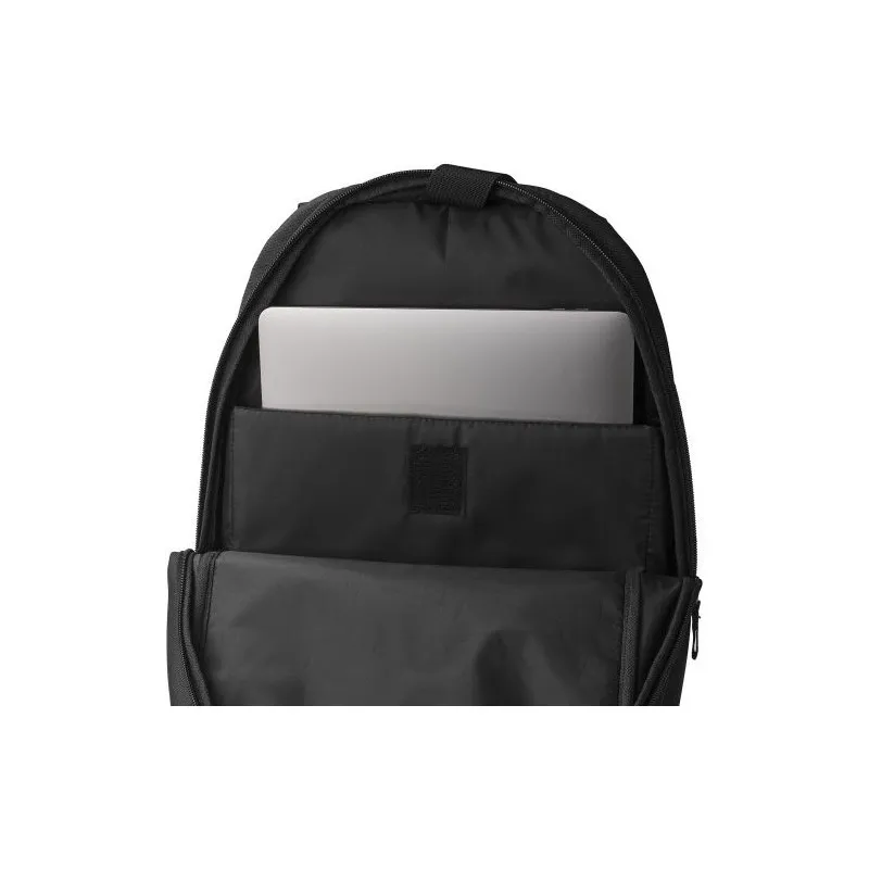 Sac à dos déperlant en polyester personnalisé Brecken Matières : acier inoxydable Couleurs : bleu marine objet promotionnel éco-