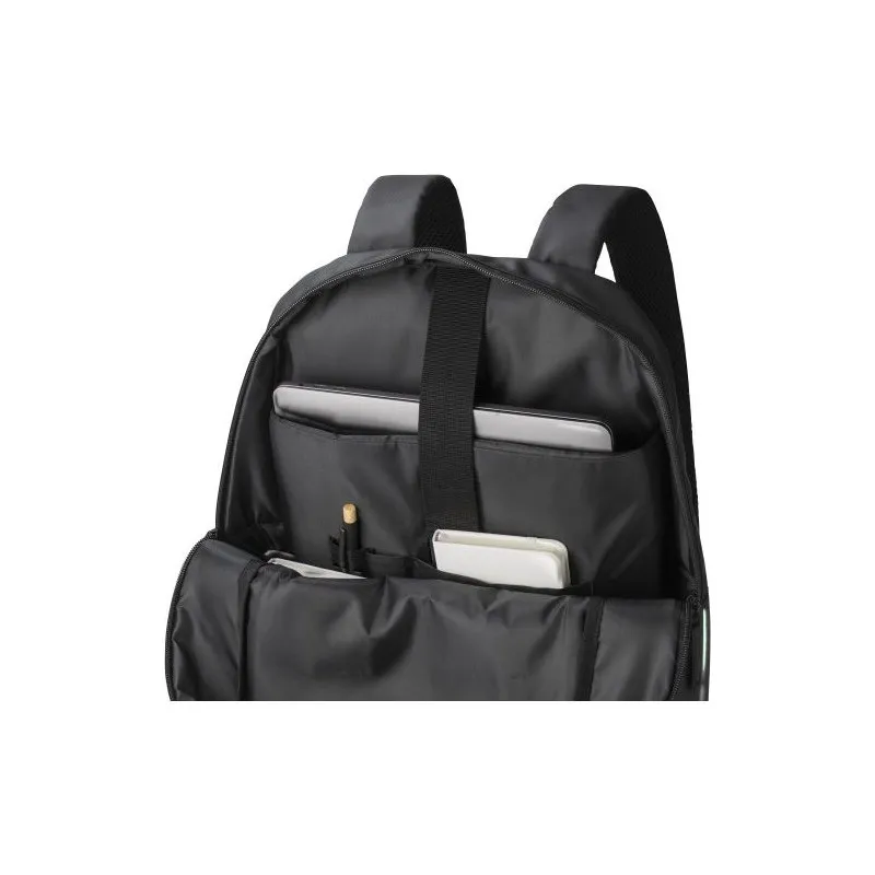 Sac à dos déperlant en polyester personnalisé Brecken Matières : acier inoxydable Couleurs : bleu marine personnalisation rapide