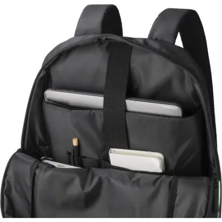 Sac à dos déperlant en polyester personnalisé Brecken Matières : acier inoxydable Couleurs : bleu marine personnalisation rapide