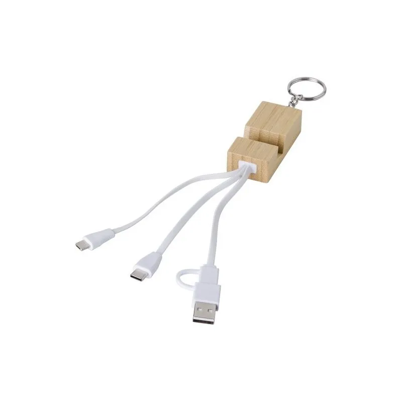 Porte-clés publicitaire en bambou avec câble de charge USB-C - Sutton Matières : cire Couleurs : champagne personnalisable avec 