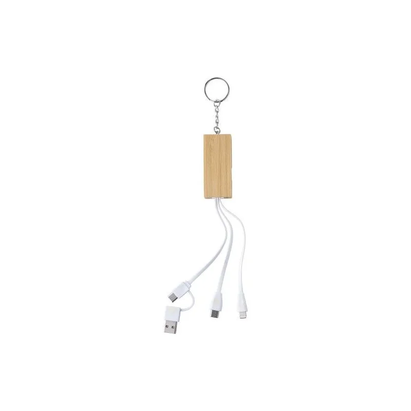Porte-clés publicitaire en bambou avec câble de charge USB-C - Sutton Matières : cire Couleurs : champagne cadeau entreprise pas