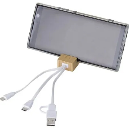 Porte-clés publicitaire en bambou avec câble de charge USB-C - Sutton Matières : cire Couleurs : champagne marquage laser ultra 