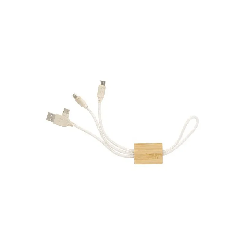 Câble de charge écologique en bambou personnalisé Keegan Matières : PET Couleurs : blanc cadeau entreprise pas cher
