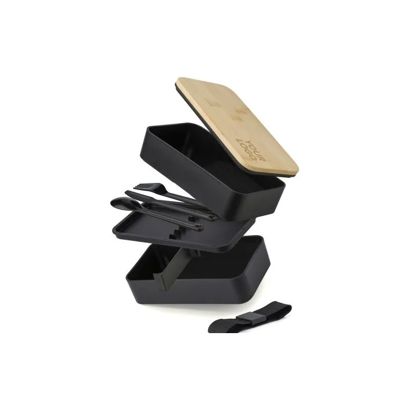 Lunch box écologique à double compartiment en PP - Maxton Matières : ABS Couleurs : blanc marquage laser ultra précis