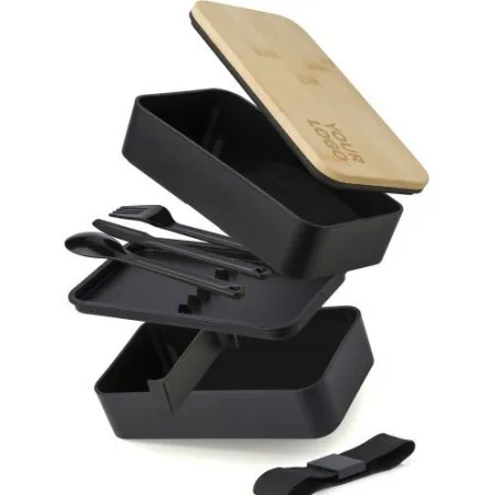 Lunch box écologique à double compartiment en PP - Maxton Matières : ABS Couleurs : blanc impression haute définition