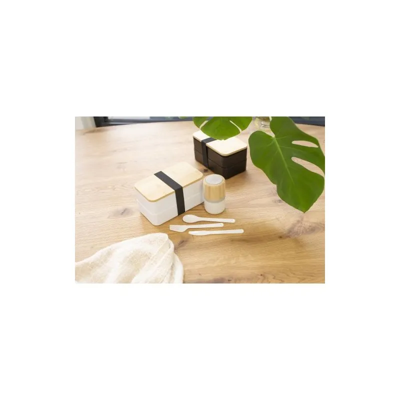 Lunch box écologique à double compartiment en PP - Maxton Matières : ABS Couleurs : blanc impression logo haute qualité