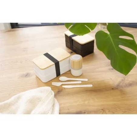 Lunch box écologique à double compartiment en PP - Maxton Matières : ABS Couleurs : blanc impression logo haute qualité