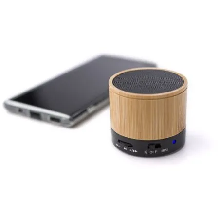Enceinte sans fil écologique en bambou personnalisée - Rosalinda Matières : aluminium Couleurs : noir objet promotionnel éco-res