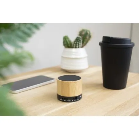 Enceinte sans fil écologique en bambou personnalisée - Rosalinda Matières : aluminium Couleurs : noir accessoire événementiel un