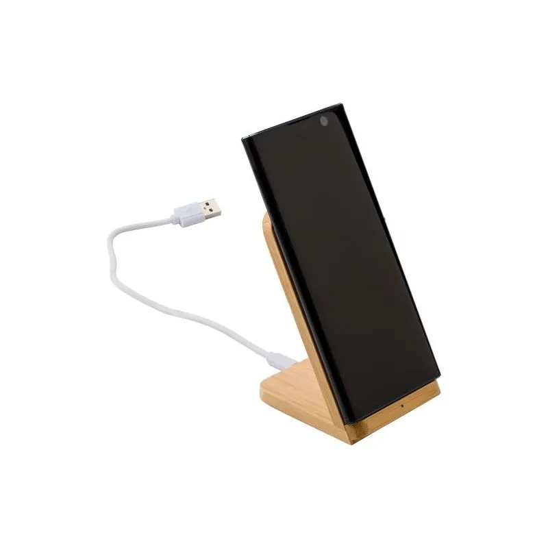 Chargeur à induction écologique en bambou - Personnalisé et pratique par Claudie Matières : grès Couleurs : orange goodies publi