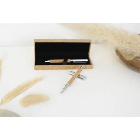 Parure de stylo bille et roller en liège Elmer