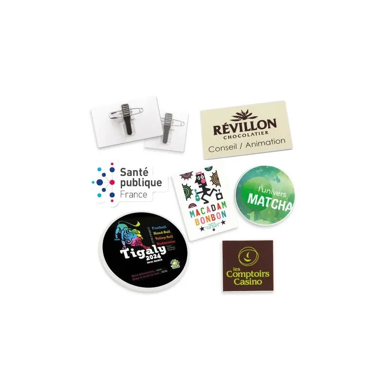 BADGE PLASTIQUE (PS) RECTANGLE 70x43 mm AVEC PINCE EPINGLE