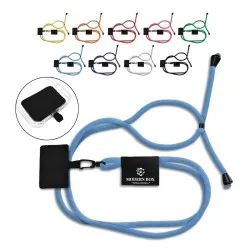 Cordon Lanyard Ajustable Écologique pour Téléphone - Personnalisé Matières : coton recyclé Couleurs : bleu