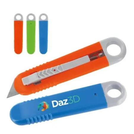 Cutter plastique sécurisé à lame autoretractable personnalisé Couleurs : rouge Matières : polyester recyclé cadeau entreprise pa