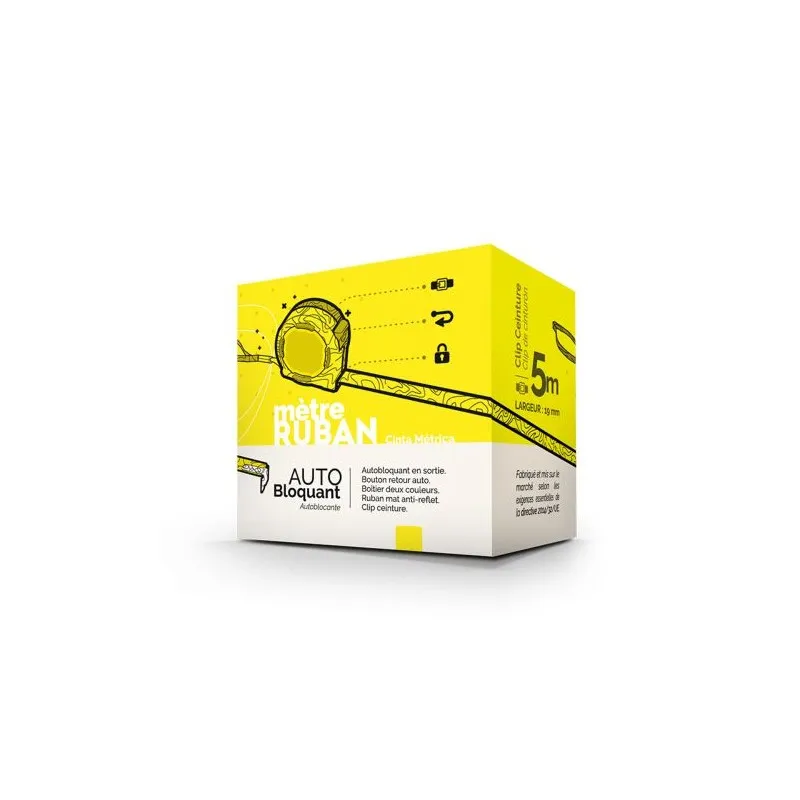 Mètre Ruban Jaune Pratique 5 m x 19 mm en Coque Plastique - Outil Publicitaire Personnalisé Couleurs : rouge goodies personnalis